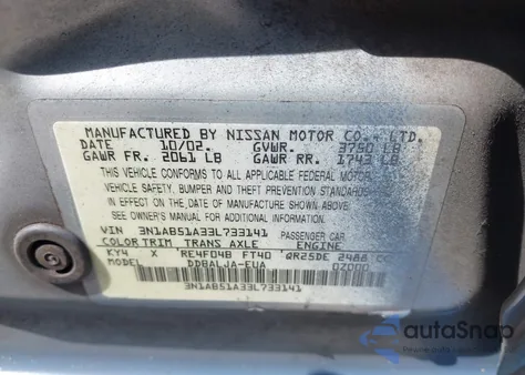 2003 Nissan Sentra Gxe Limited Edition из США, поврежденный, VIN 3N1AB51A33L733141